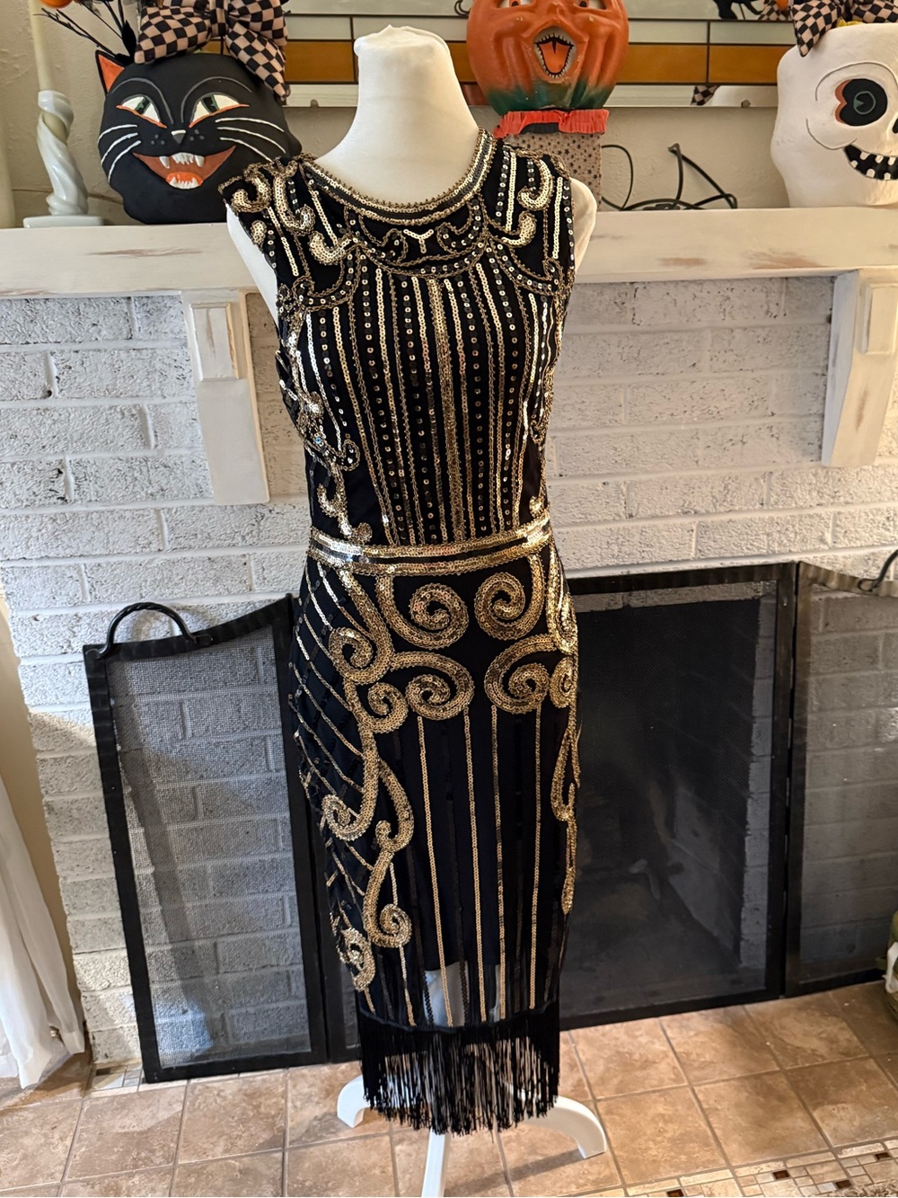 Black Gold Sequin flapper Dress xs s black gold roaring 20’s gatsby Halloween
